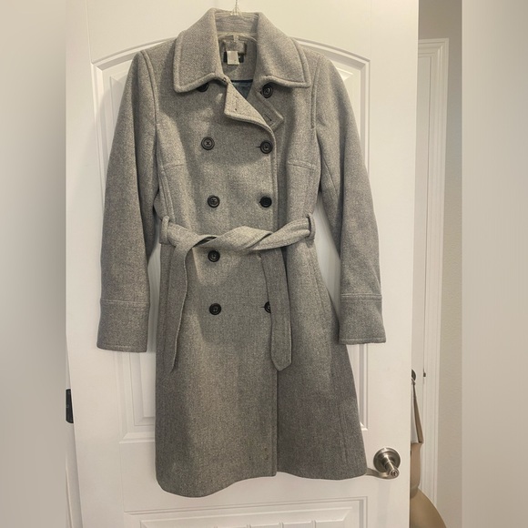 J. Crew Women's Size 8 Gray Wool Blend Double Breasted Knee Length Pea Coat - Picture 1 of 7